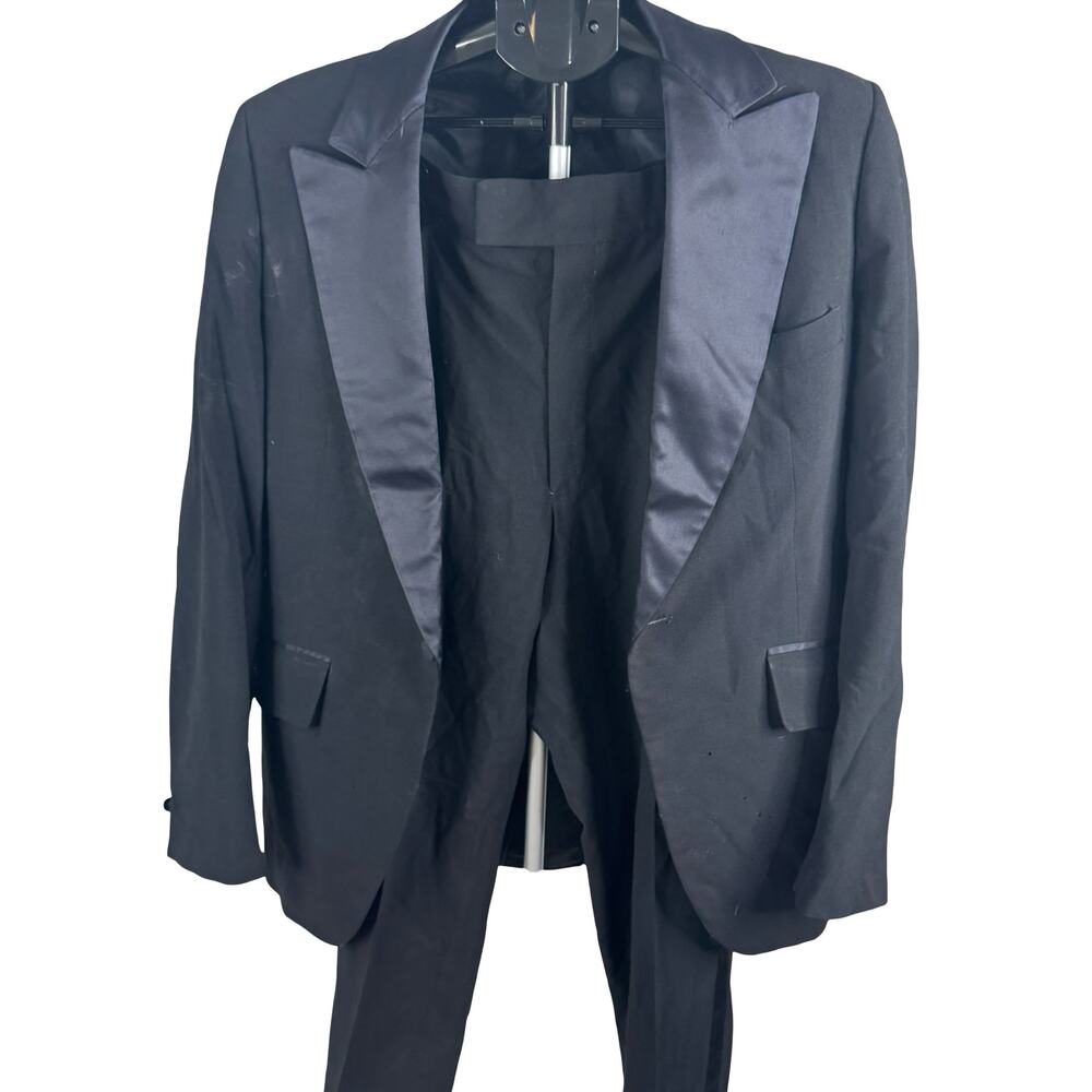 Vntg 70s Black Tuxedo Suit Distressed Costume Zombie Groom Halloween Set 40L 30W